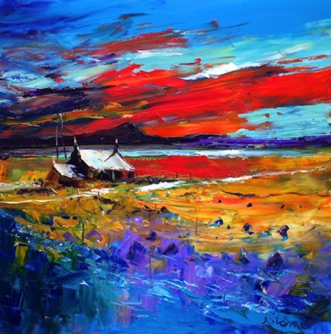 Sunset on flooded Machair South Uist 24x24  SOLD